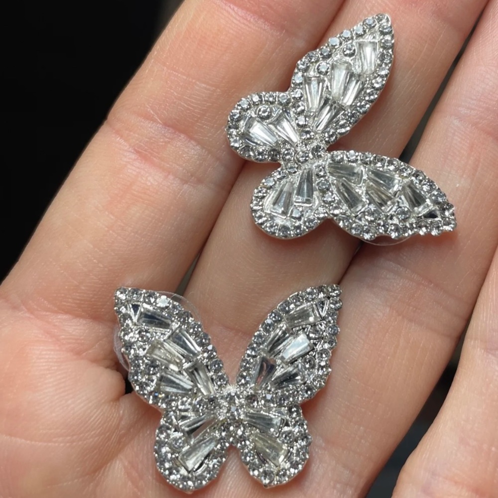 Swarovski Crystal Butterfly Earrings In Silver